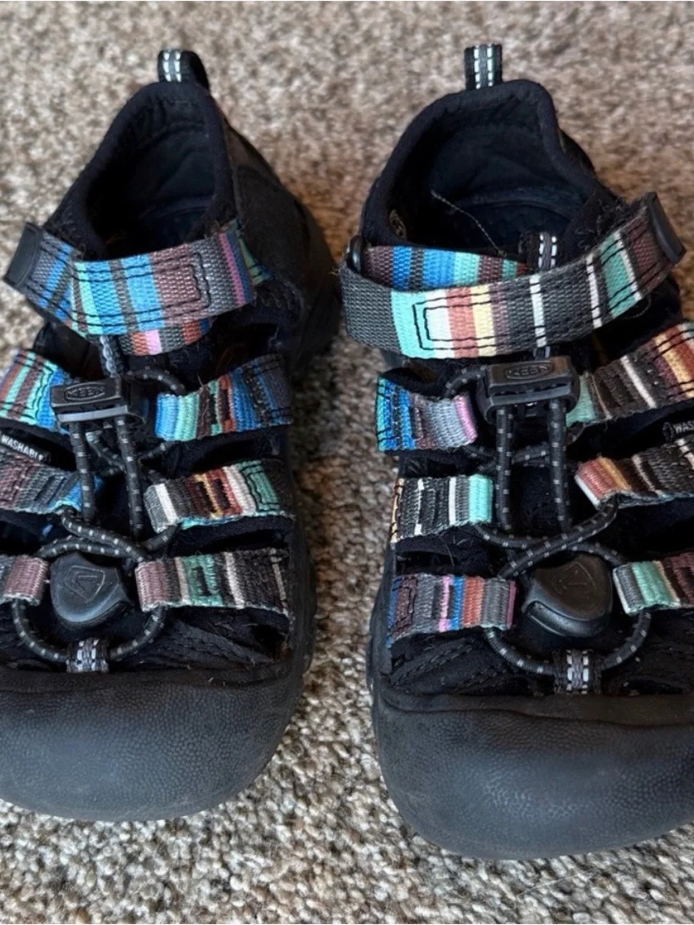 Keen Kids Black Sport Sandals with Multicolor Striped Webbing